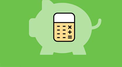 Green piggy bank with a calculator inside